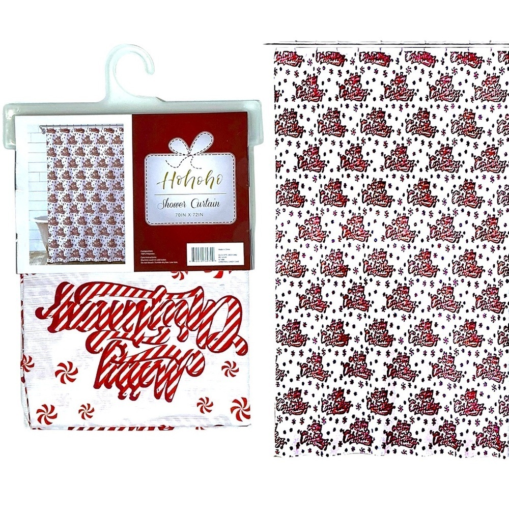 Christmas Candy Cane Shower Curtain Holiday XMas Fabric 70 x 72 in Red White